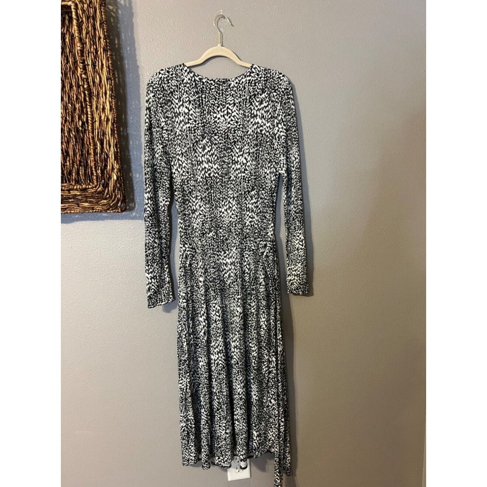 Talbots Midi Wrap Dress 10 Black Ivory 3/4 Long Sleeve Career NWT - Picture 9 of 12